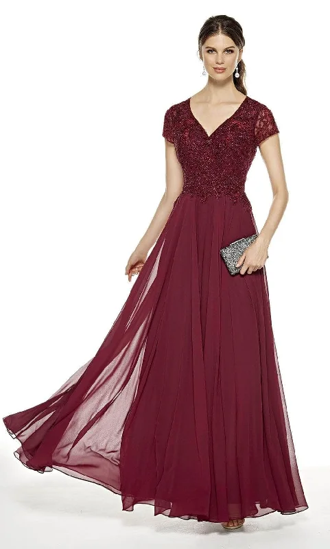 Cozy Fit Wear Alyce Paris - Short Sleeve Embellished Evening Dress 27389