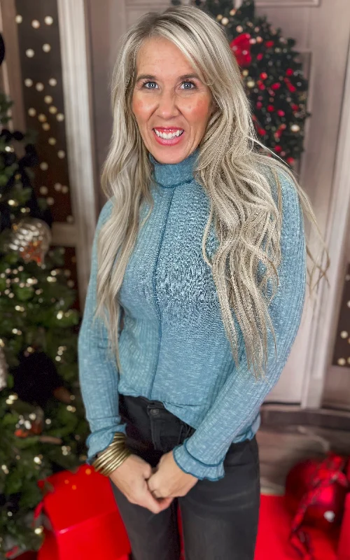 Exquisite Tailoring Ribbed Knit Turtleneck Long Sleeve Top* - Final Sale