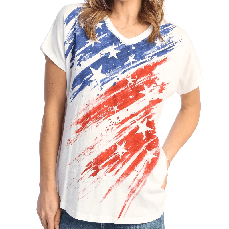 High-neck Sweaters Women's Made in USA V-Neck Americana Cotton Tee
