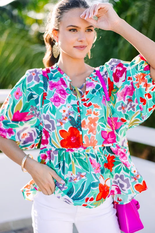 Casual Fit All On You Green Floral Blouse