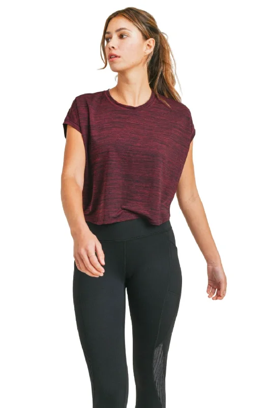 Jogging Jackets Mono B Cap-Sleeved Melange Athleisure Cropped Shirt AT3090