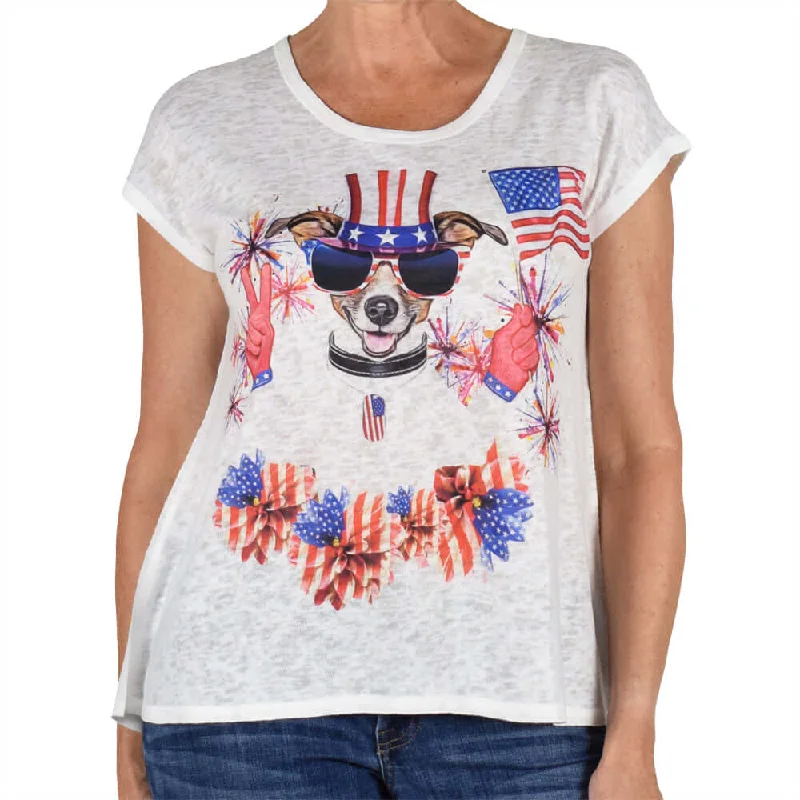 Fleece Jackets Women's Made in USA Cap Sleeve Patriotic Dog Top