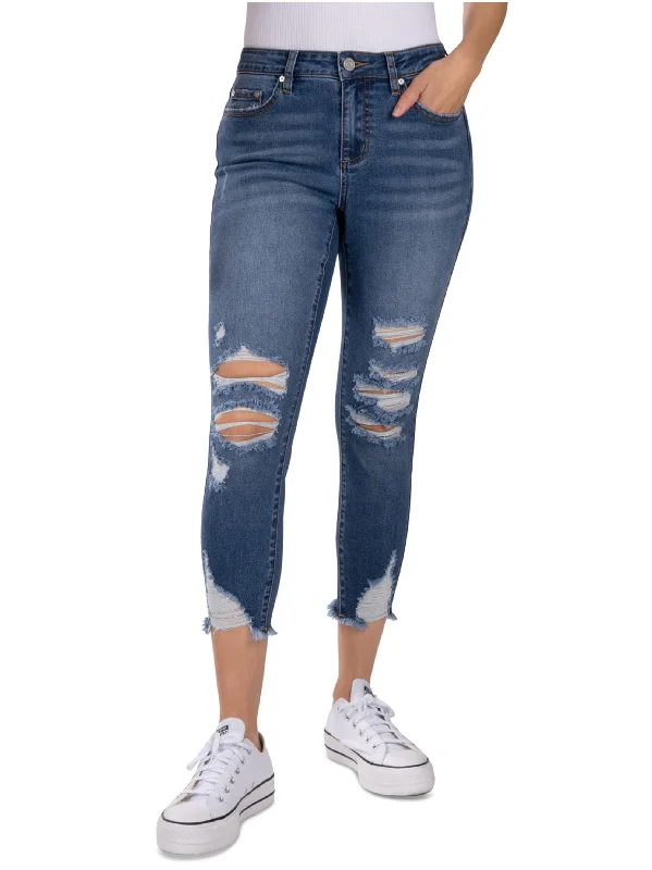 Relaxed And Casual Women's Ripped Washed Cropped Jeans,Blue