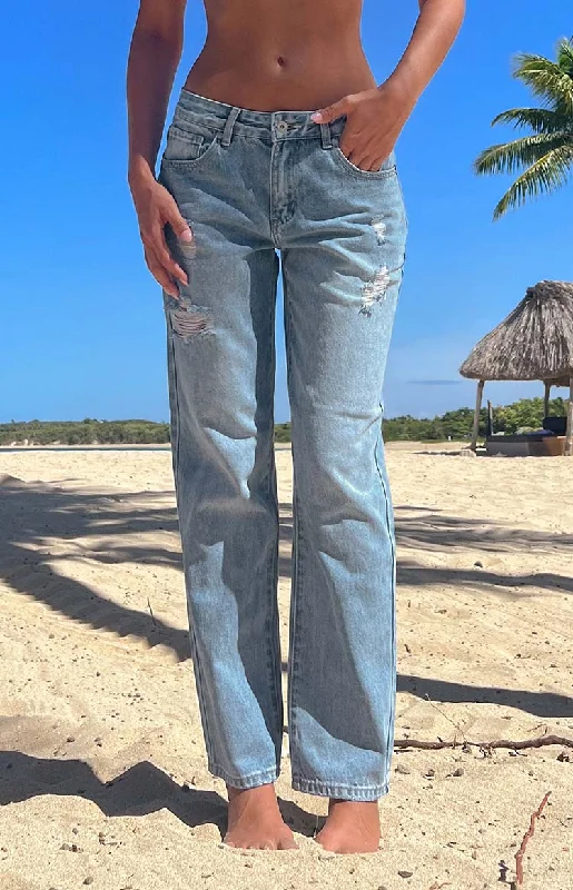 Casual And Versatile Hazy Low Waist Blue Denim Jeans
