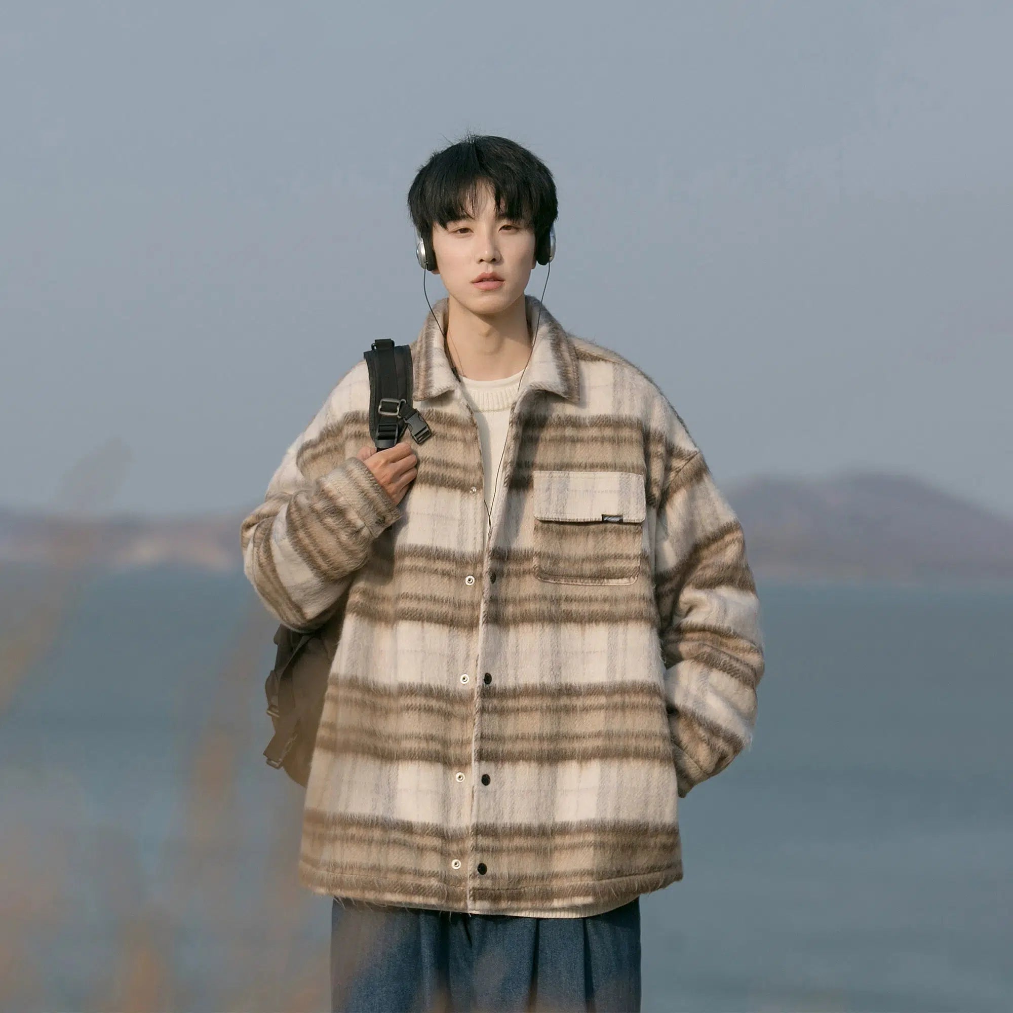 Sporty Wear Patterned Design Wool Coat