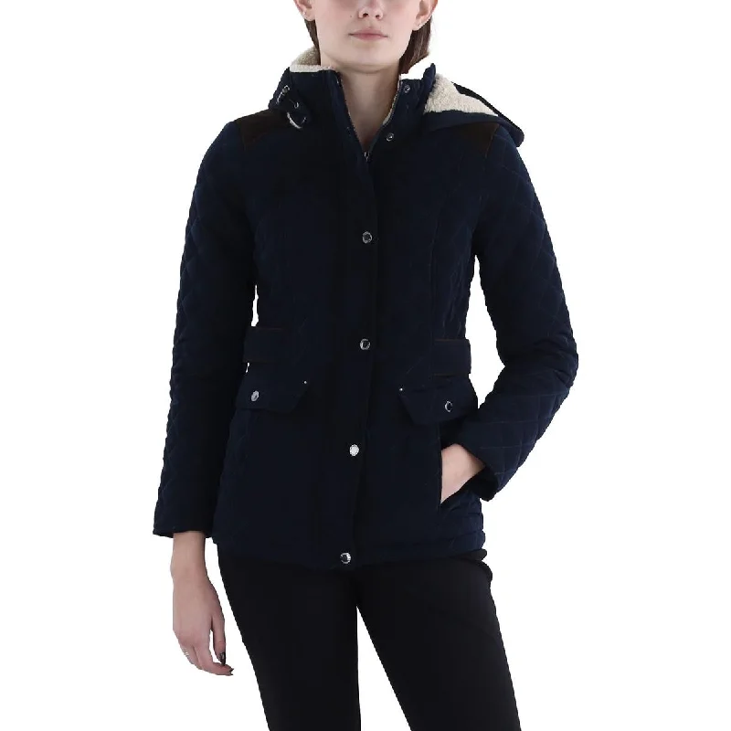 Simple Chic Laundry by Shelli Segal Womens Petites Faux Fur Hooded Quilted Coat