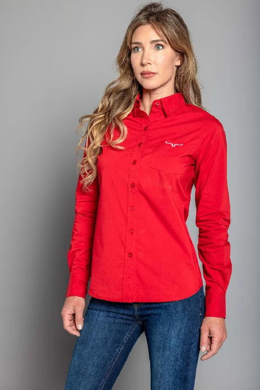 Minimal Comfort Kimes Ranch Womens Team Shirt Long Red Cotton Blend L/S Shirt