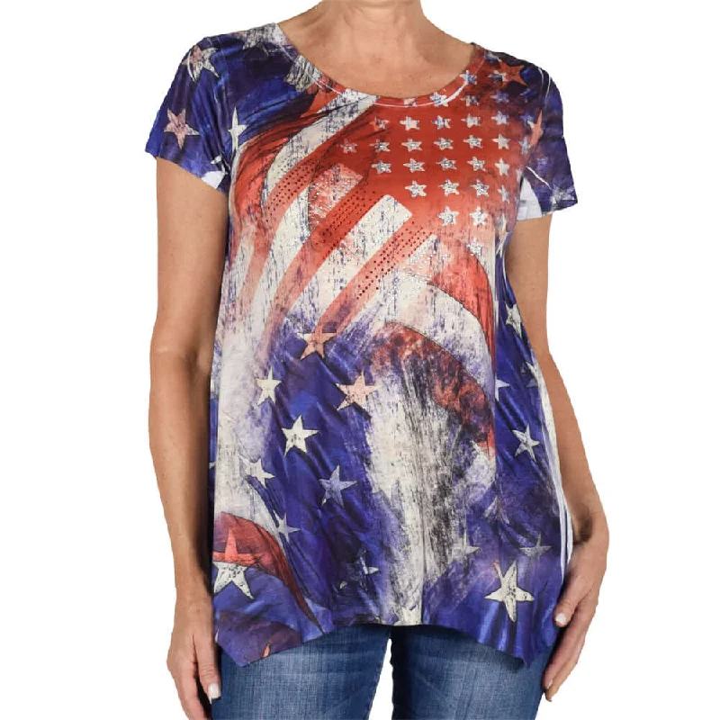 Slim-fit Trousers Women's Made in USA Rhinestones Stars and Stripes T-Shirt