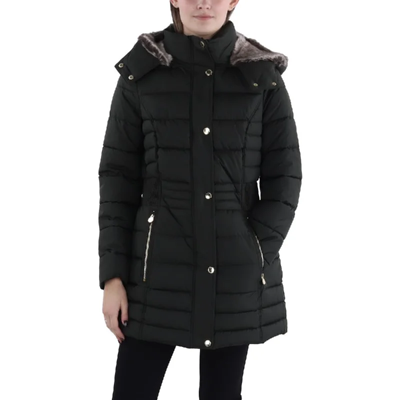 Stylish Wear Laundry by Shelli Segal Womens Faux Fur Trim Hooded Puffer Jacket