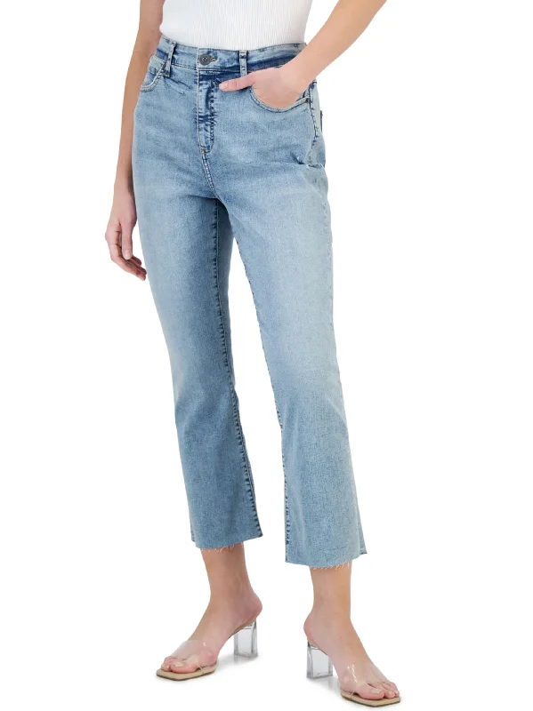 Minimal Style Women's Washed Cropped Jeans,Light Blue