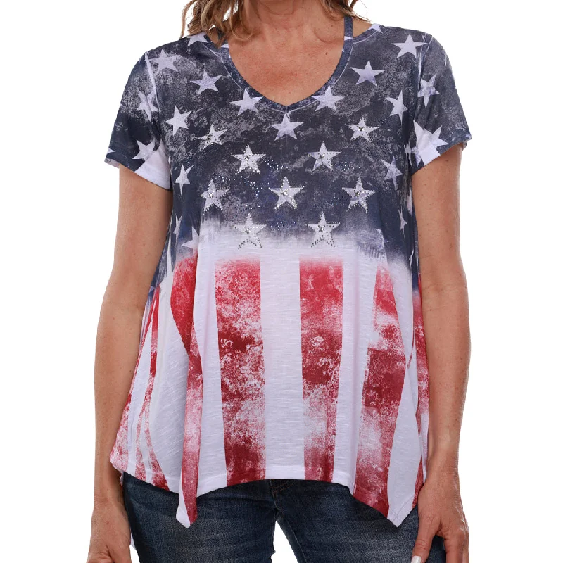 Light Jackets Women's Made in USA American Flag with Rhinestones Stars Shirt
