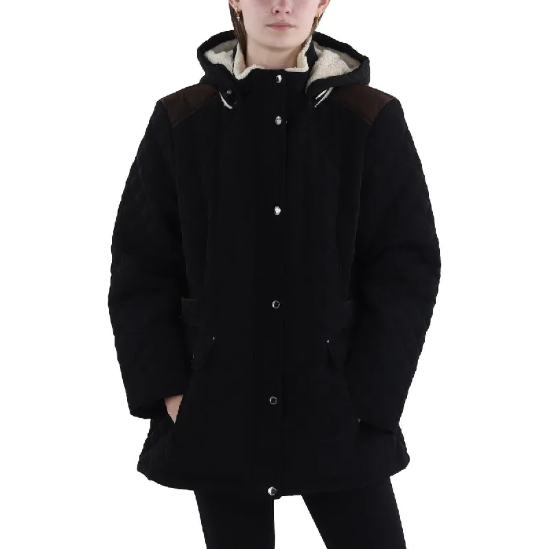 Relaxed Fit Wear Laundry by Shelli Segal Womens Plus Faux Fur Hooded Quilted Coat