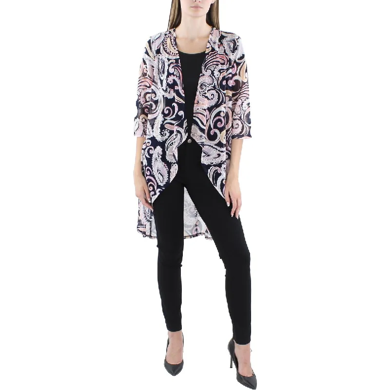 Comfort Fit Petites Womens Open Front Textured Duster Blazer