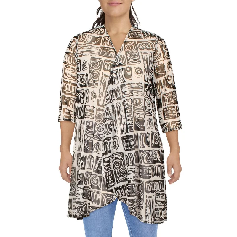 Weekend Comfort Womens Mesh Printed Duster Blazer