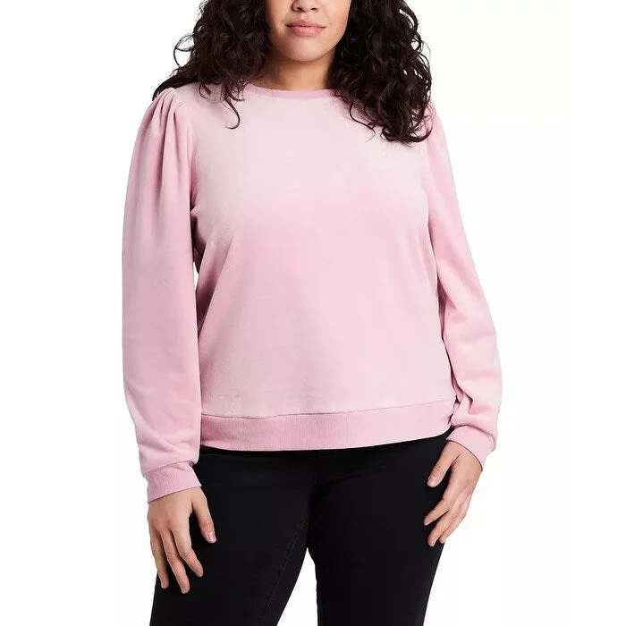 Sweet Style 1.STATE Women's Trendy Plus Size Puff-Sleeve Velour Top Pink Size 2X