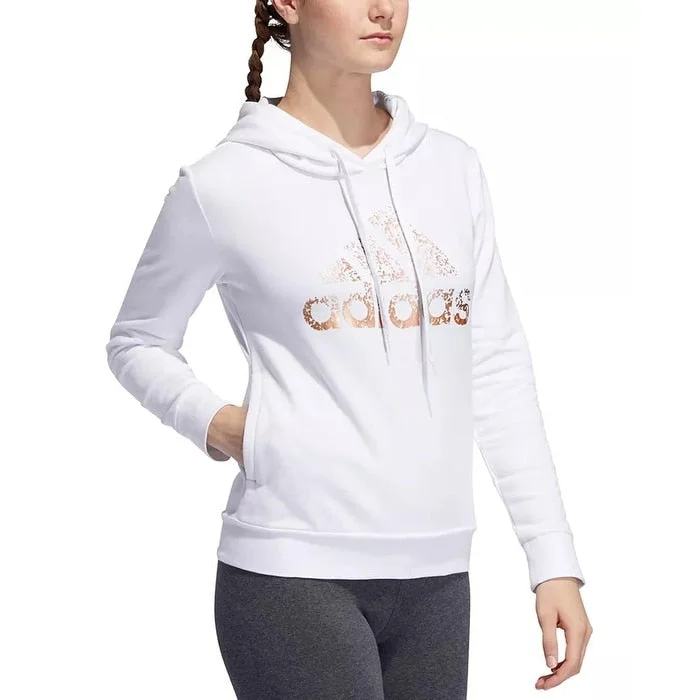 High-end Fabrics Adidas Women's Metallic Logo Hoodie White Size X-Large