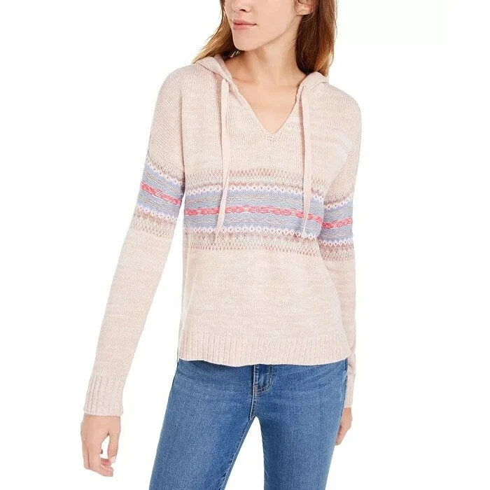 Relaxed Dresses American Rag Juniors' Fair Isle Hoodie Sweater Dark Pink Size XX-Large Relaxed Dresses American Rag Juniors' Fair Isle Hoodie Sweater Dark Pink Size XX-Large