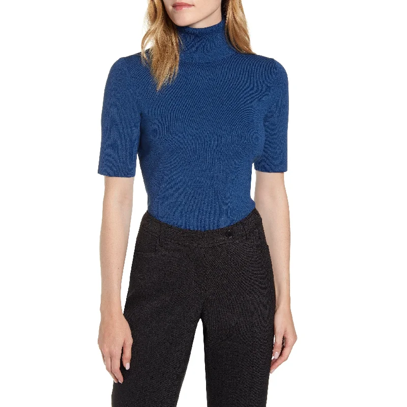 Warm Atmosphere Anne Klein Women's Short Sleeve Turtleneck Sweater Blue Size Large
