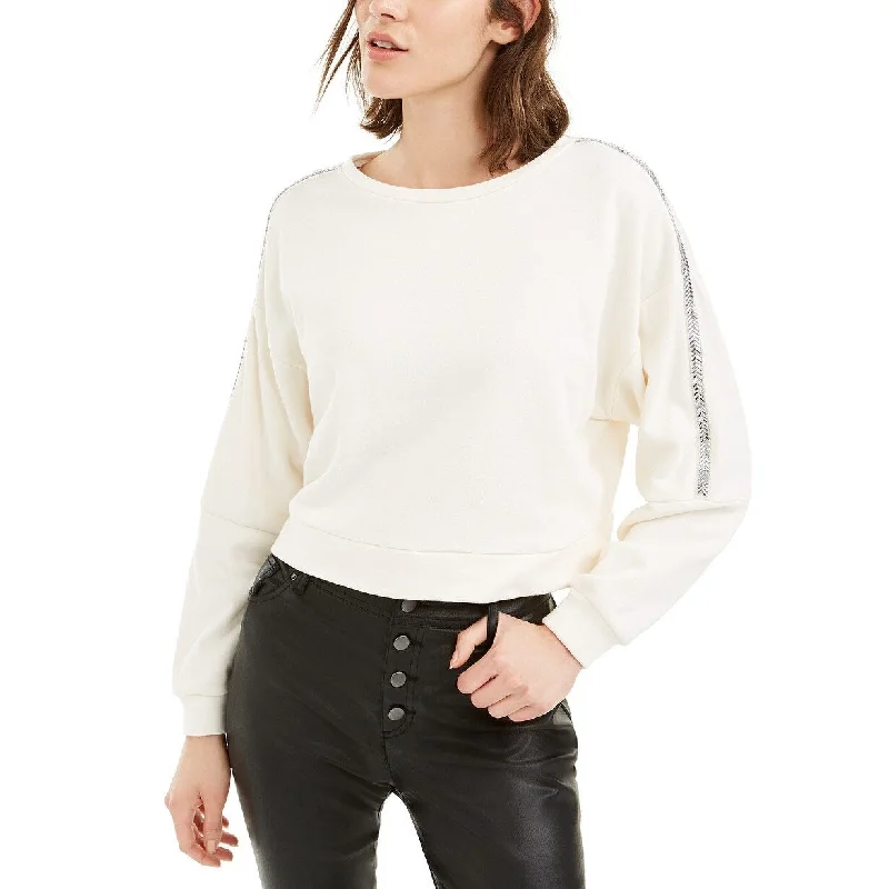 Luxury Classic Bar III Women's Shine Stripe Sweatshirt White Size Small