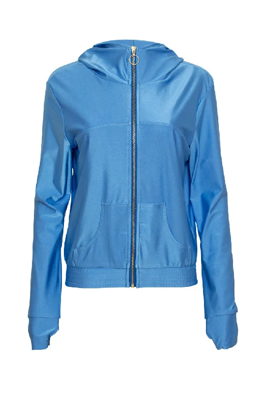 Comfortable Lifestyle Blue shiny hoodie -  ONE SIZE