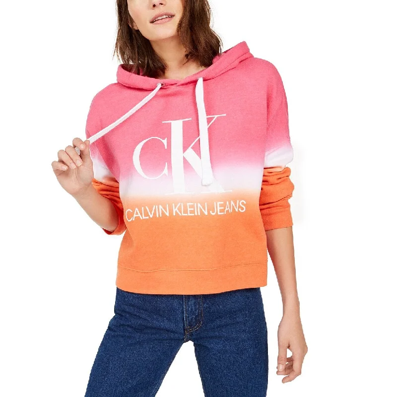 Cozy Layers Calvin Klein Women's Cropped Tie-Dye Graphic Hoodie Pink Size Extra Large