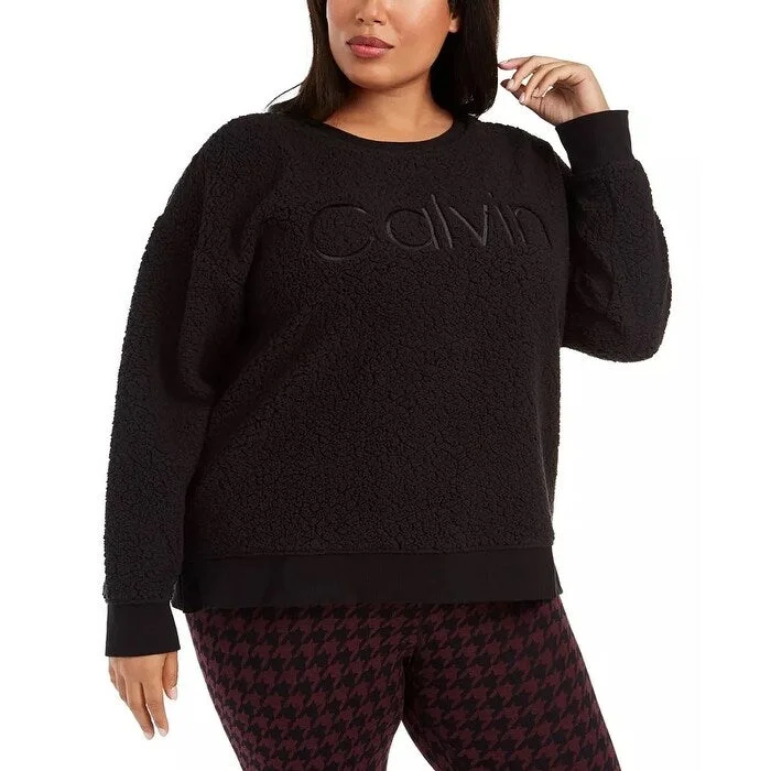 Urban Design Sense Calvin Klein Women's Embroidered Sherpa Sweatshirt Black Size 1X
