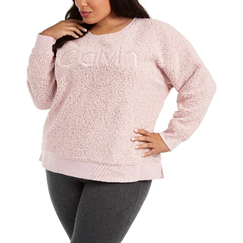 Trendy Casuals Calvin Klein Women's Embroidered Sherpa Sweatshirt Pink Size 1X