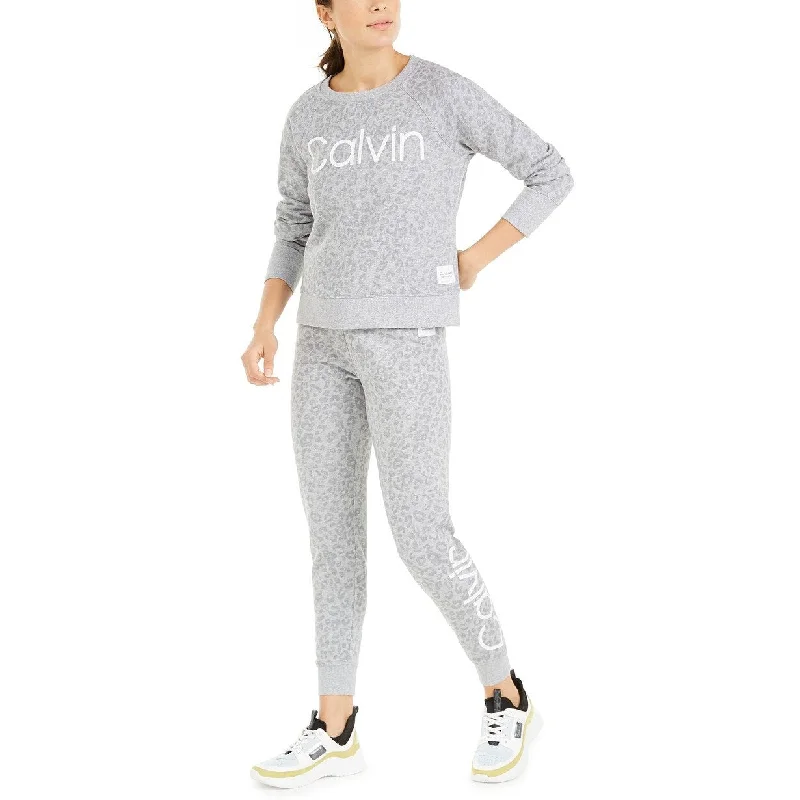 Embroidered Letters Calvin Klein Women's Performance Animal-Print Logo Sweatshirt Gray Size Small Embroidered Letters Calvin Klein Women's Performance Animal-Print Logo Sweatshirt Gray Size Small