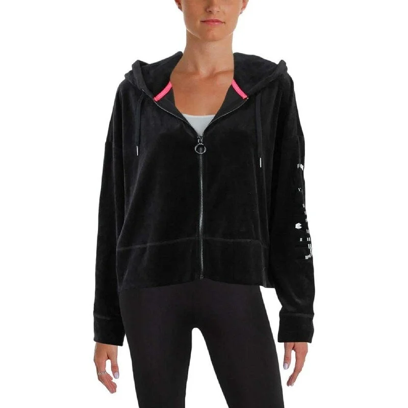 Basic Version Calvin Klein Women's Velour Cropped Full Zip Drawstring Hoodie Size Extra Large - Black - X-Large Basic Version Calvin Klein Women's Velour Cropped Full Zip Drawstring Hoodie Size Extra Large - Black - X-Large
