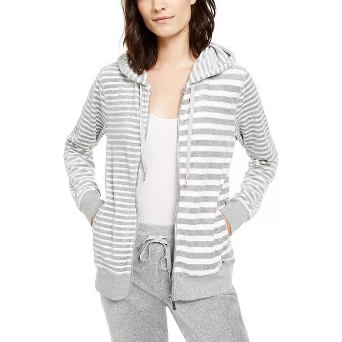 Trendy Casuals Calvin Klein Women's Velour Mixed-Stripe Zip-Up Hoodie Dark Gray Size X-Large Trendy Casuals Calvin Klein Women's Velour Mixed-Stripe Zip-Up Hoodie Dark Gray Size X-Large