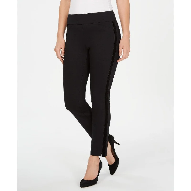 Classic Design Charter Club Women's Velvet-Stripe Ponte Pull-On Pants Black Size 14 - 14"