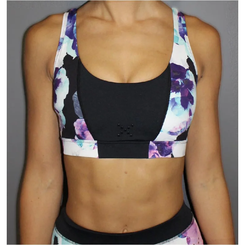 Comfortable Wear Dark Floral Print Sports Bra