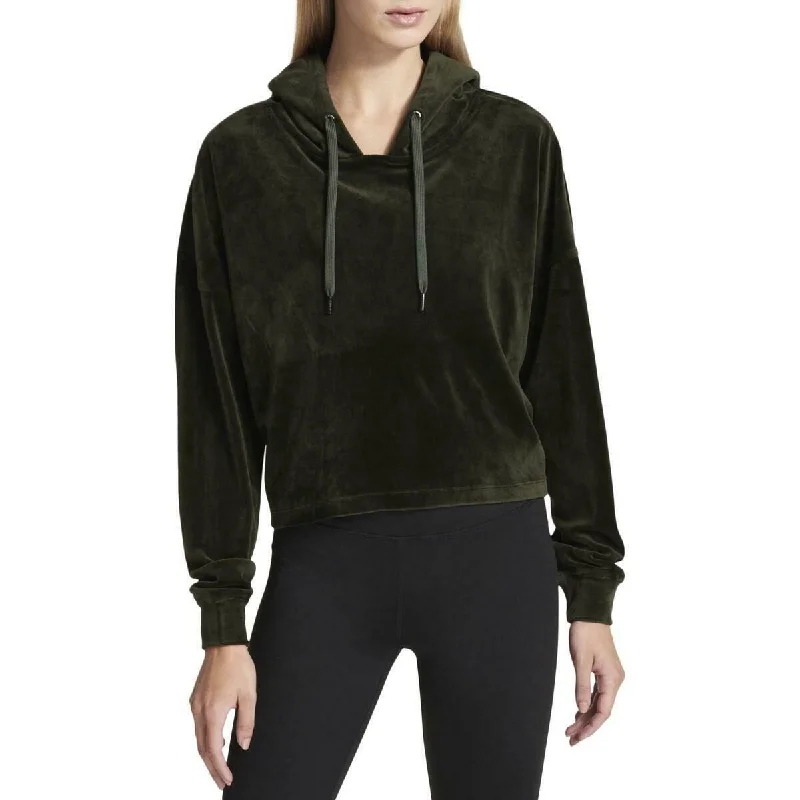 Chic Outfits DKNY Women's Cropped Velour Hoodie Green Size Extra Large - XL