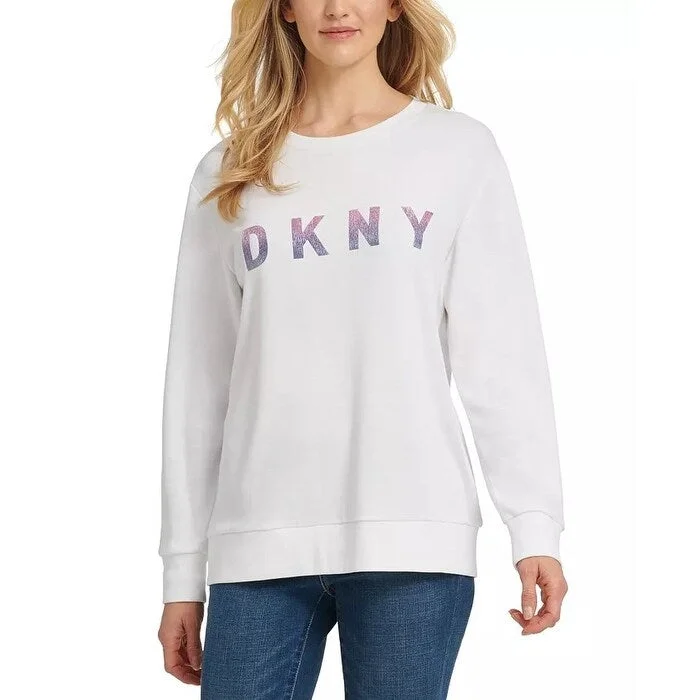 Relaxed Clothing DKNY Women's Ombre Glitter Logo Sweatshirt White Size X-Large