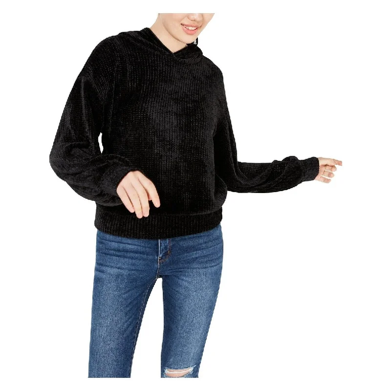 Playful Style Gypsies & Moondust Juniors' Textured Chenille Hoodie Black Size Small