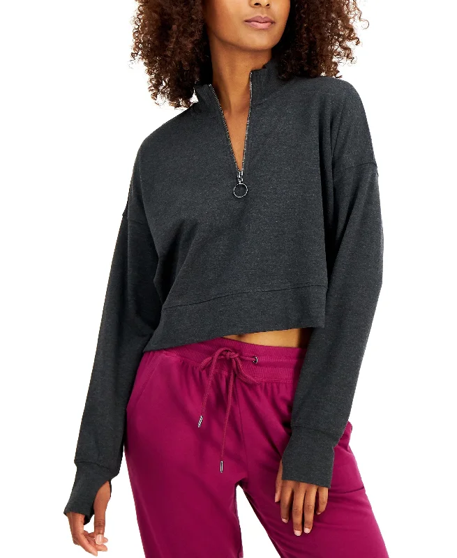 Knit Sweaters ID Ideology Performance Womens Quarter Zip Crop Top