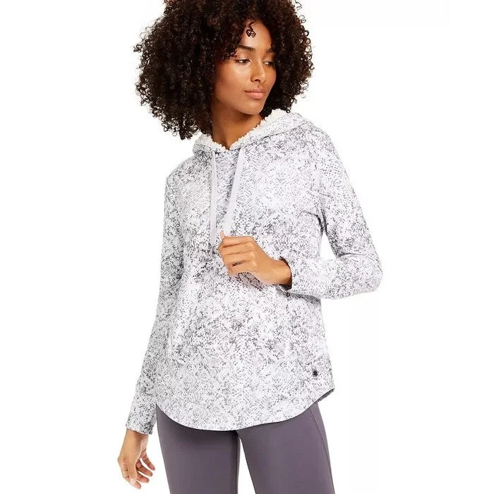 Elegant Series Ideology Women's Snake-Print Rounded-Hem Hoodie White Size Large