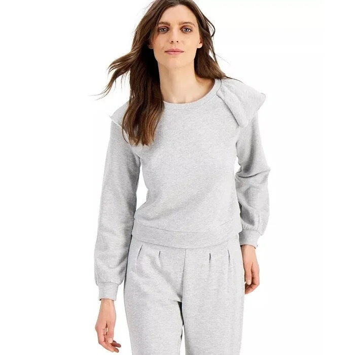 Easy Chic IINC International Concepts Women's Ruffled Sweatshirt Grey Size Small