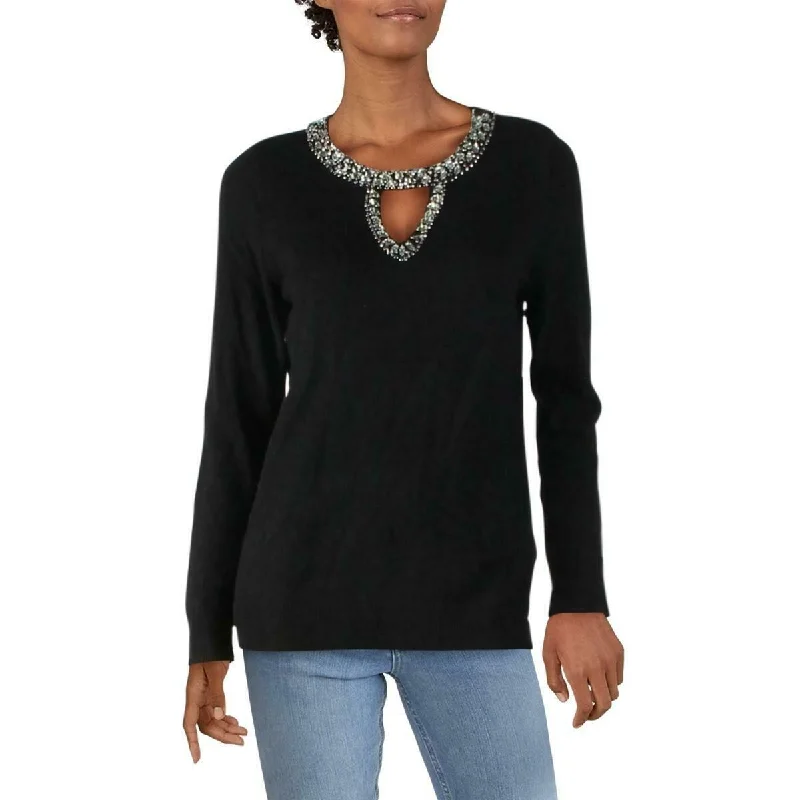 Effortless Comfort INC International Concepts Women's Embellished Keyhole Sweater Black Size X-Large Effortless Comfort INC International Concepts Women's Embellished Keyhole Sweater Black Size X-Large