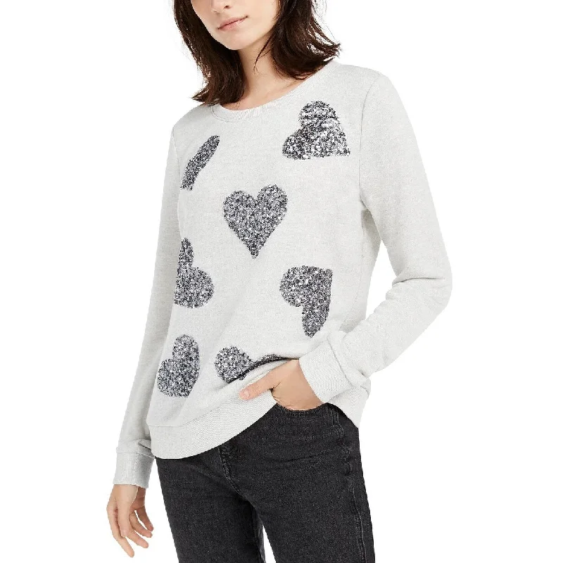 Lazy Home INC International Concepts Women's Sequin-Heart Sweatshirt Gray Size X-Large Lazy Home INC International Concepts Women's Sequin-Heart Sweatshirt Gray Size X-Large