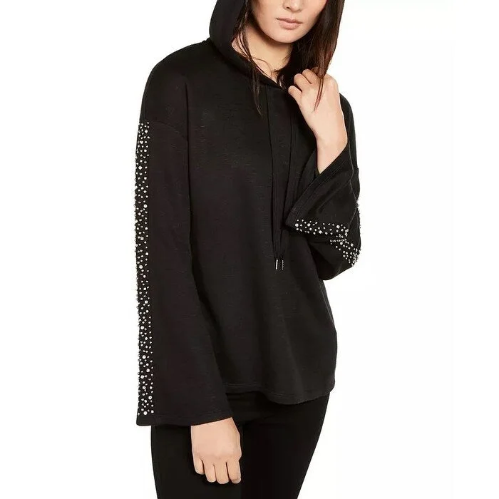 Sports Style INC Women's Embellished-Sleeve Hoodie Black M - Medium