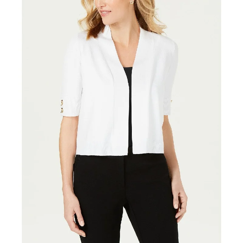 Simple And Comfortable JM Collection Women's Open-Front Toggle-Sleeve Cardigan White Size Small