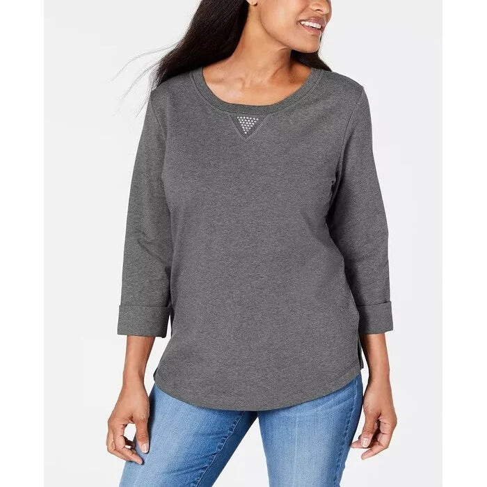Relaxed Clothing Karen Scott Women's Sport Cotton Studded Sweatshirt Charcoal Size XS - X-Small Relaxed Clothing Karen Scott Women's Sport Cotton Studded Sweatshirt Charcoal Size XS - X-Small