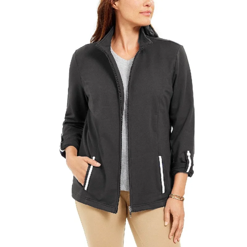 Sports And Leisure Karen Scott Women's Sport French Terry Ribbon-Trim Jacket Black Size S Sports And Leisure Karen Scott Women's Sport French Terry Ribbon-Trim Jacket Black Size S