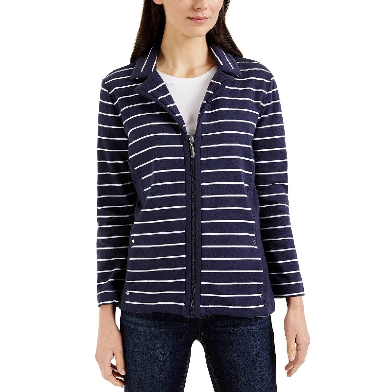 Ethnic Style Karen Scott Women's Sport French Terry Striped Jacket Navy Size Medium