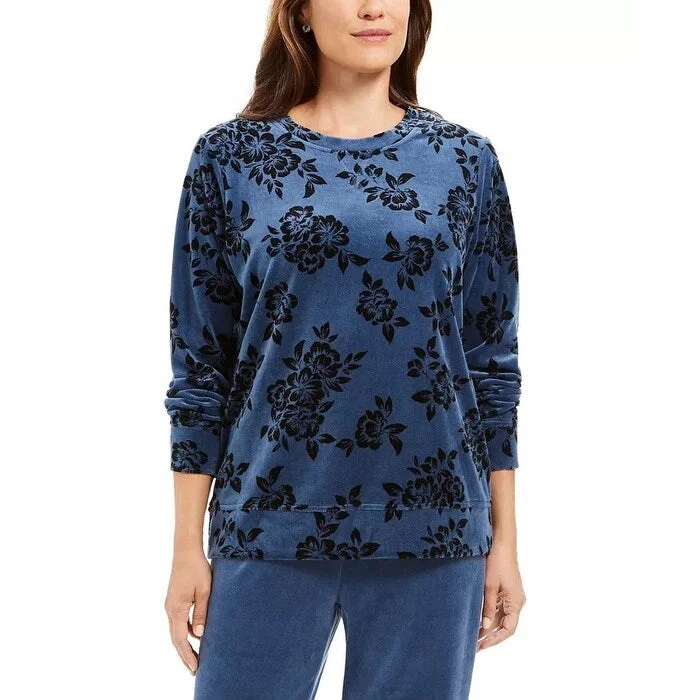 Celebrity Style Karen Scott Women's Sport Printed Flocked Sweatshirt Blue Size X-Large Celebrity Style Karen Scott Women's Sport Printed Flocked Sweatshirt Blue Size X-Large