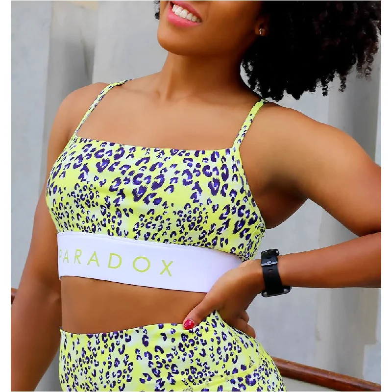 Ultra-lightweight Lime Leopard Print Square Neck Sports Bra