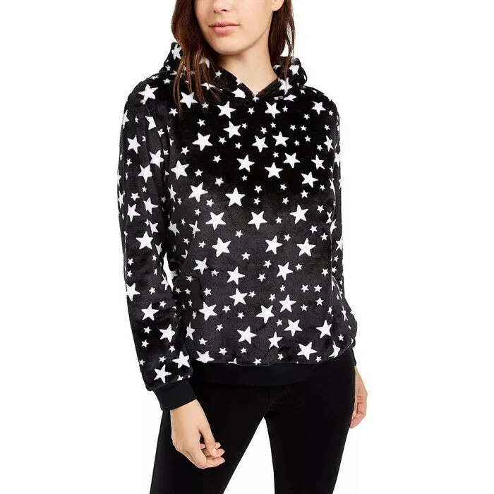 Urban Comfort Love Tribe Junior's Star Print Plush Hoodie Black Size X-Small