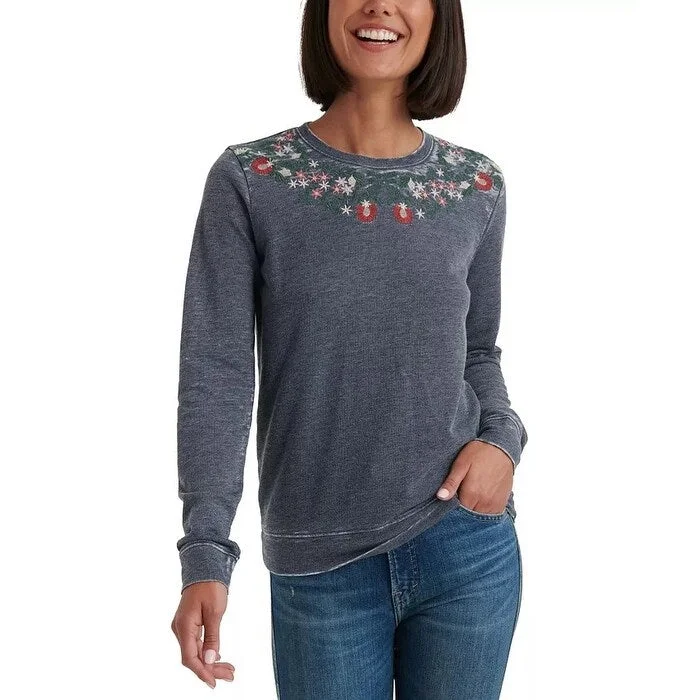 Exclusive Customization Lucky Brand Women's Necklace Embroidered Sweatshirt Navy Size X-Small - XS