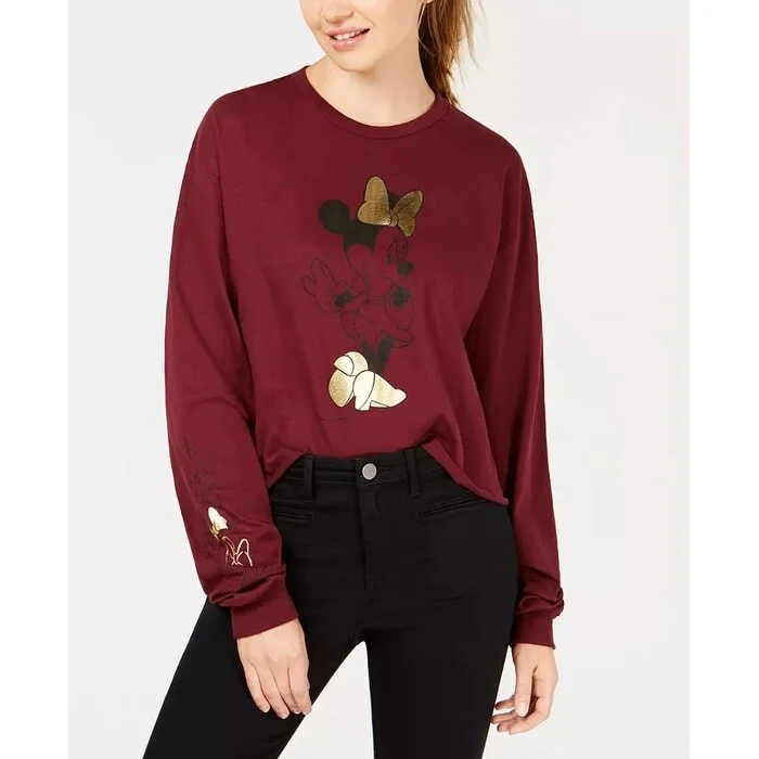 Goddess Style Mad Engine Junior's Minnie Bows Sweatshirt Wine Size Medium